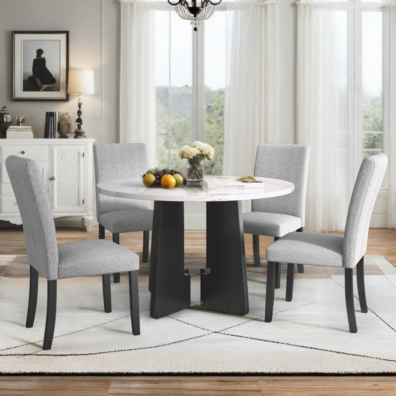 5-Piece Round Dining Table set, Gray, White