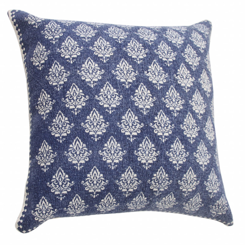 20" X 20" 100% Cotton Geometric Zippered Throw Pillow Cover, Navy/White, Polyester/Polyfill
