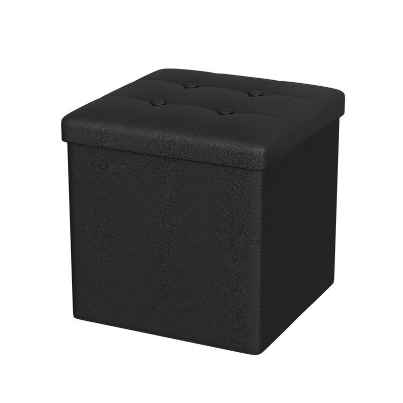 Colangelo 30cm Wide Tufted Square No Pattern Footstool Ottoman, Black
