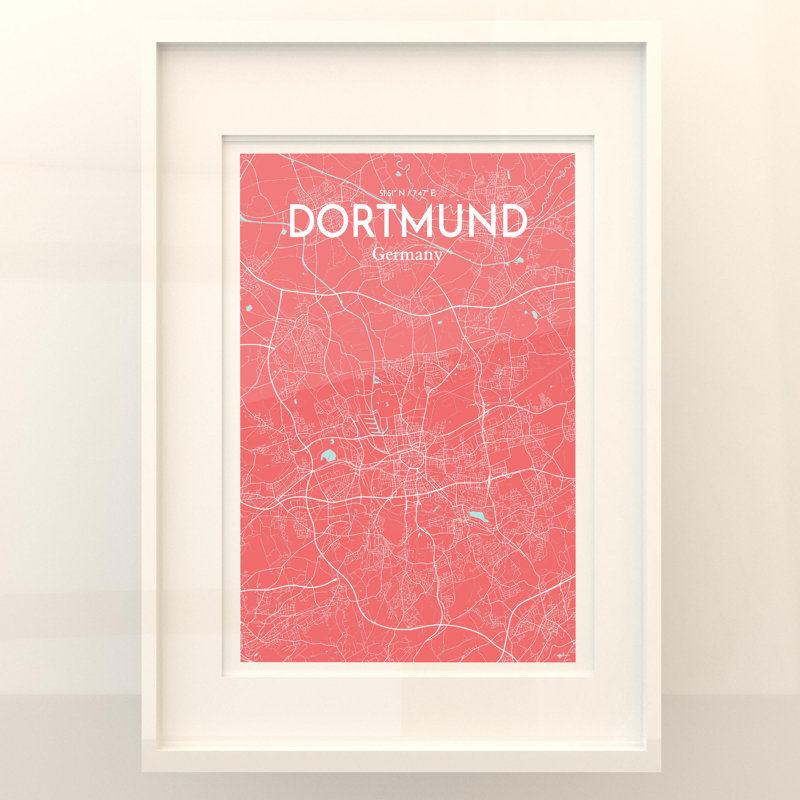 Dortmund City Map in Maritime 1 Piece Wall Art, 27.6cm H x 19.7cm W x 0.05cm D