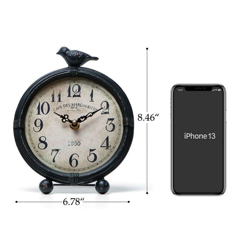 Analog Metal Quartz Movement / Crystal Tabletop Clock in Black