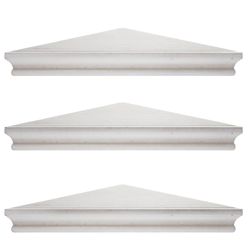 Caloundra 3 Piece Rustic Triangle Whitewashed Floating Corner Shelf, White