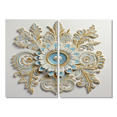 «White Blue Stylish Boho Floral Arrangements», art mural sur toile blanche