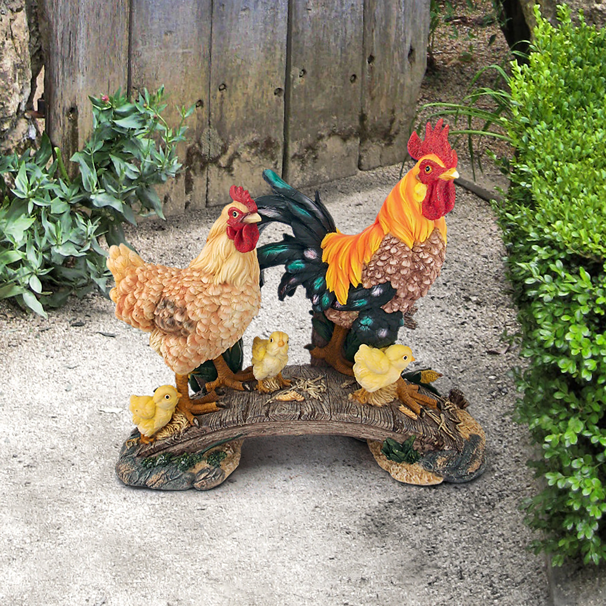 Rooster & Chickens Wall Hook 3 Piece Set Colorful Painted Cast Iron Coat  Hangers Rack
