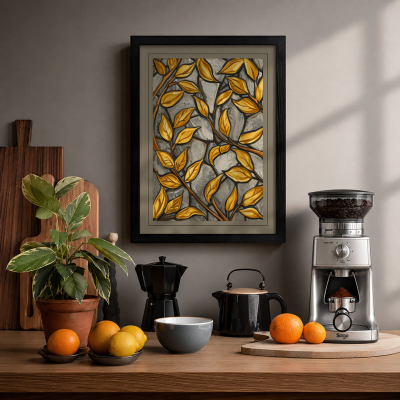 Autumn Leaves Botanical - Framed Print, A2 - 59.4 x 42.0 cm, Black