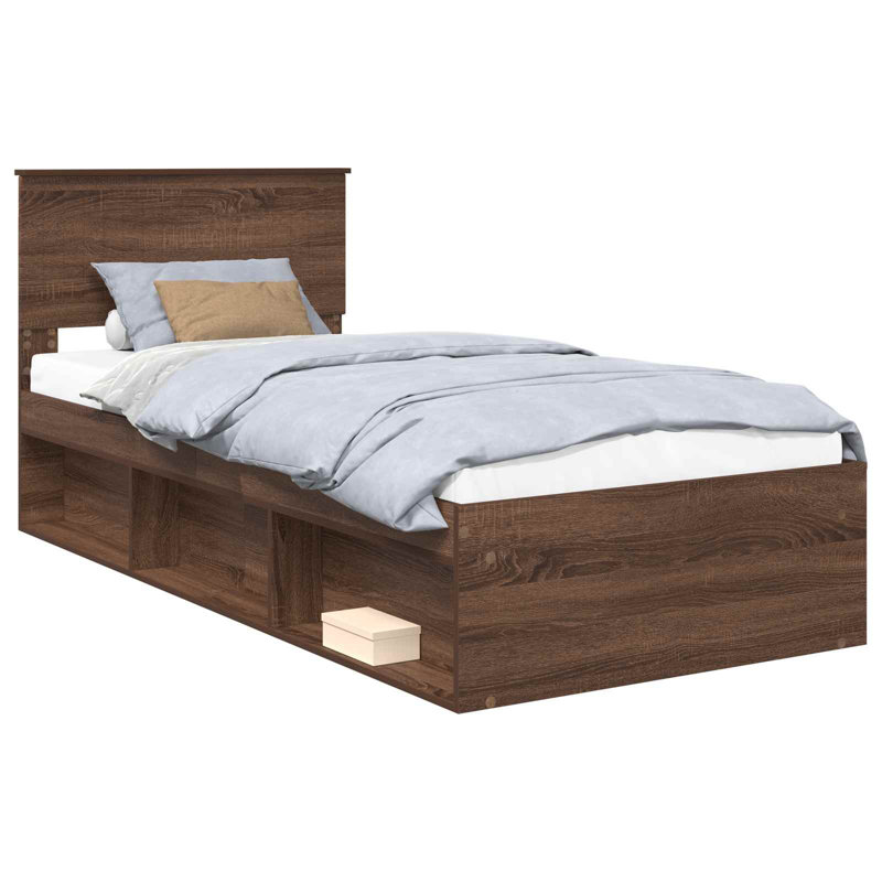 Solid Wood Bed, Brown Oak, Single (3')