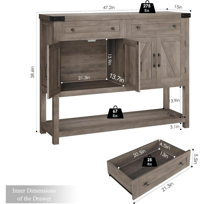 Neia 47.2'' Console Table, Gray