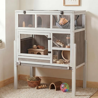  Grandes cages à cochons d'Inde, 3 étages d'intérieur avec cochons d'Inde avec support, cage à hérissons, cage à lapin avec plateau coulissant, toit rabattable, hamac confortable