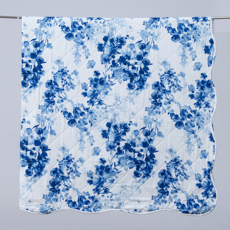 Jacqueline Blue Floral Reversible Microfiber Full/Queen Quilt Set