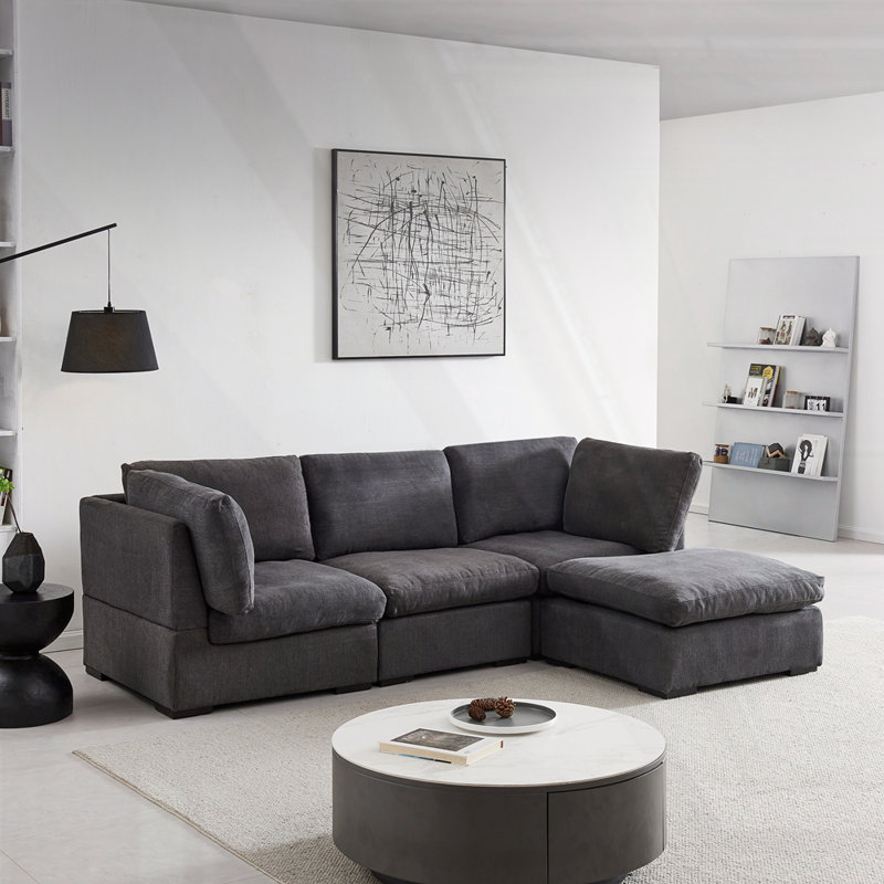 Canapé modulaire en L, Tissu gris foncé