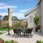 Parasol rond en aluminium beige en porte-à-faux avec base en acier Regelinde-1418162999-1453079301