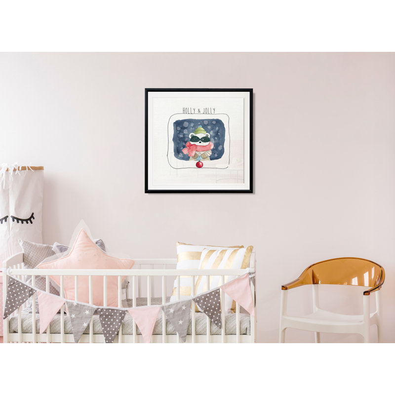 Raton laveur de Noël - art sur toile, H 26,5 po x l 26,5 po x P 1,5 po, Cadre plastique noir