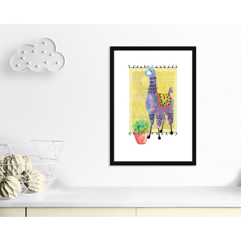 « jolie llama ii », art sur toile, H 36,5 po x l 26,5 po x P 0,625 po, Cadre noir