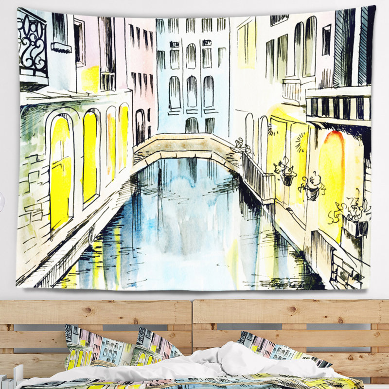 Canal à la tapisserie de venise Cityscape, H 68 po x l 80 po