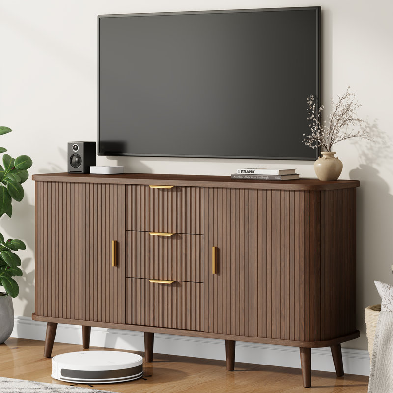 Modern Sideboard Buffet Cabinet With Tambour Sliding Doors, Kitchen Storage Cabinet With  Storage Drawers For Dining Room, Living Room Or Entryway