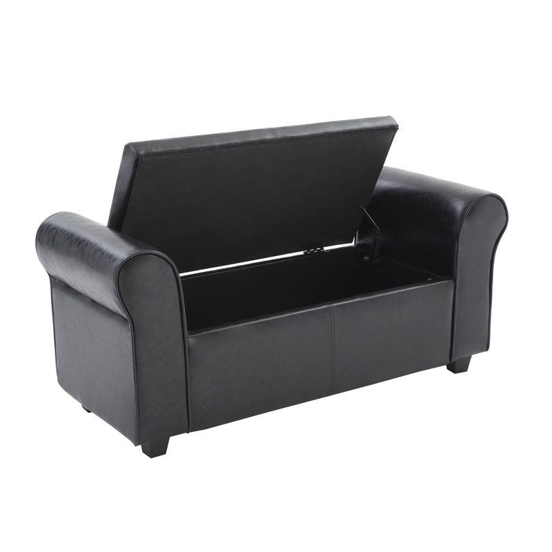 Audris Faux Leather Storage Ottoman Bench, Black