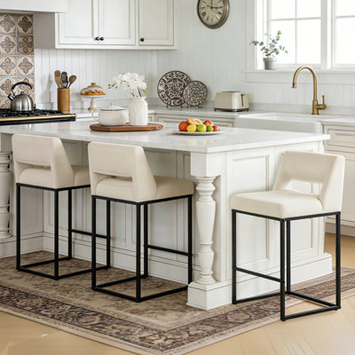  26" Linen Upholstered Bar Stools (Set of 3)