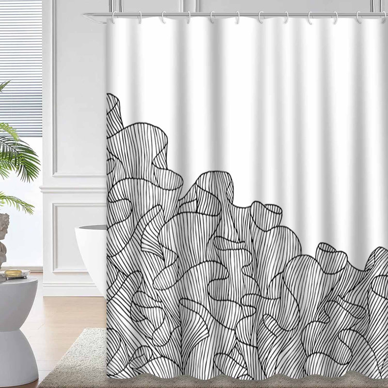 Rideau de douche décoratif à motif abstrait noir crème avec 12 crochets, L 72 po x l 78 po