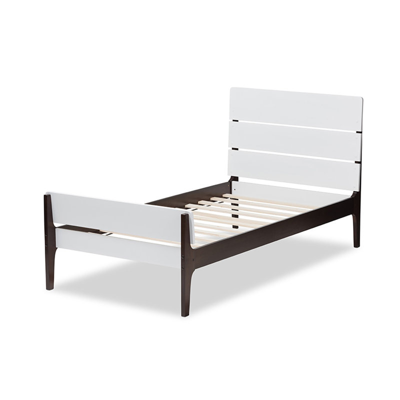 Rabia Solid Wood Slat Bed, White/Espresso Brown