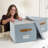 Decorative File Organizer Box Set Of 2 - Collapsible Linen Filing Cabinets W/Handles Are Perfect To Store All Your Documents & Hanging File Folders - Portable Easy Slide File Crates With Lid