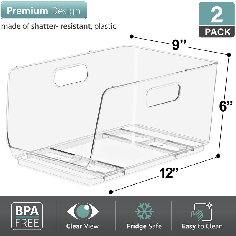 Sorbus 2 Pack Medium Clear Open Front Stackable Kitchen and Fridge Storage Bins