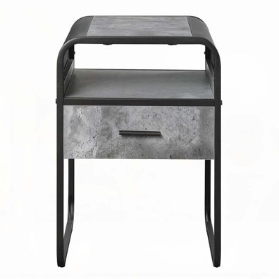 Table de bout à 1 tiroir en béton gris et noir
