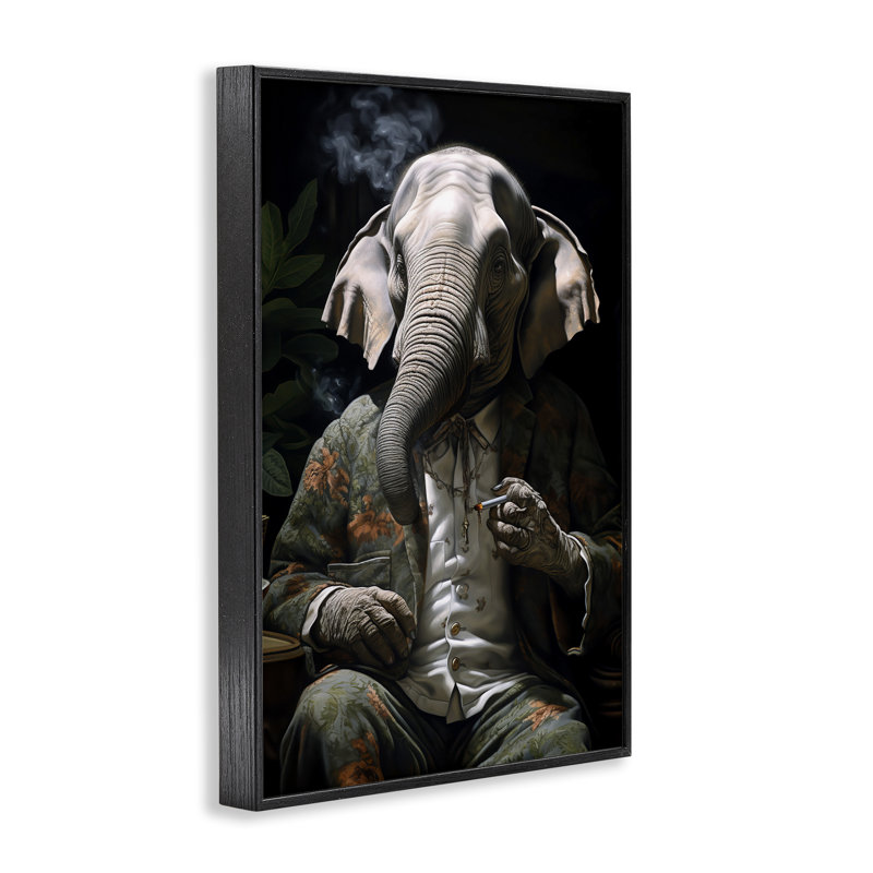 Art éléphant giclée de cigares par r3darch0n, Giclée encadrée noir minuit, H 18 po x l 12 po