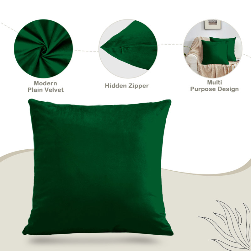 Square Scatter Velvet Cushion Cover ( Set of 4 ), Green Emerald