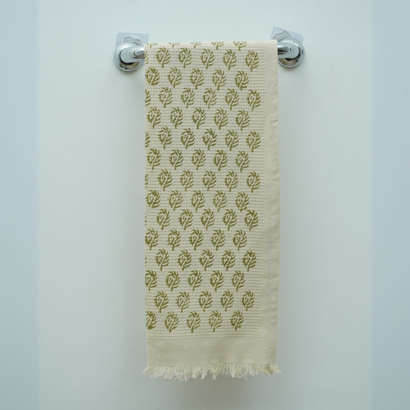 Cotton Hand Block Print Waffle Floral Hand Towels - Eco-Conscious, Beautifully Designed for Your Home,Murli, Green