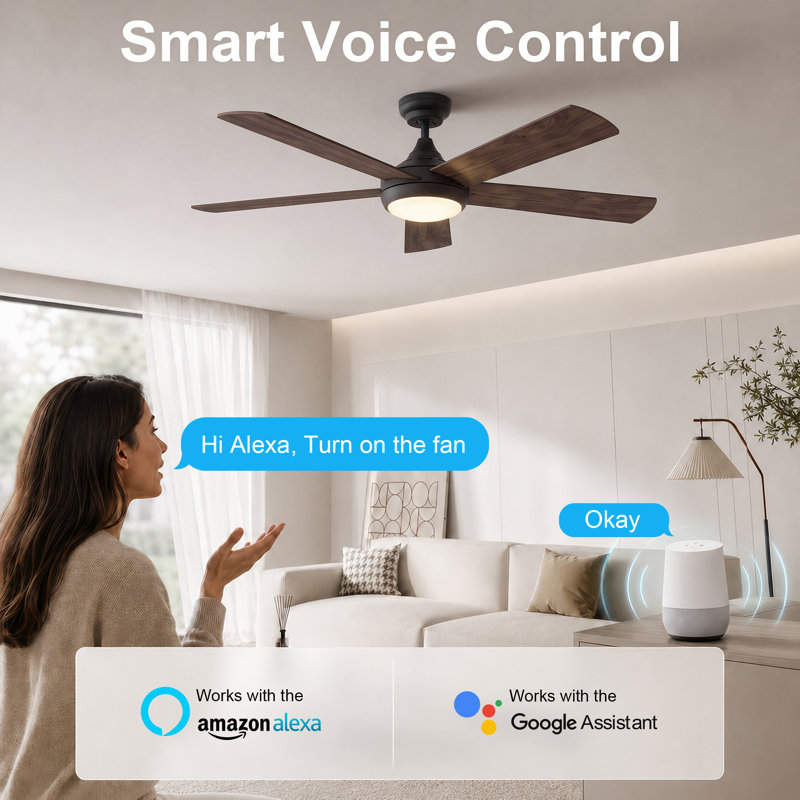 48" 5-Blade Smart Ceiling Fan with Light Kit, WiFi/APP/Voice/Remote, High Airflow Low Noise 6-Speed Dual-Sided, Reversible Airflow DC Motor