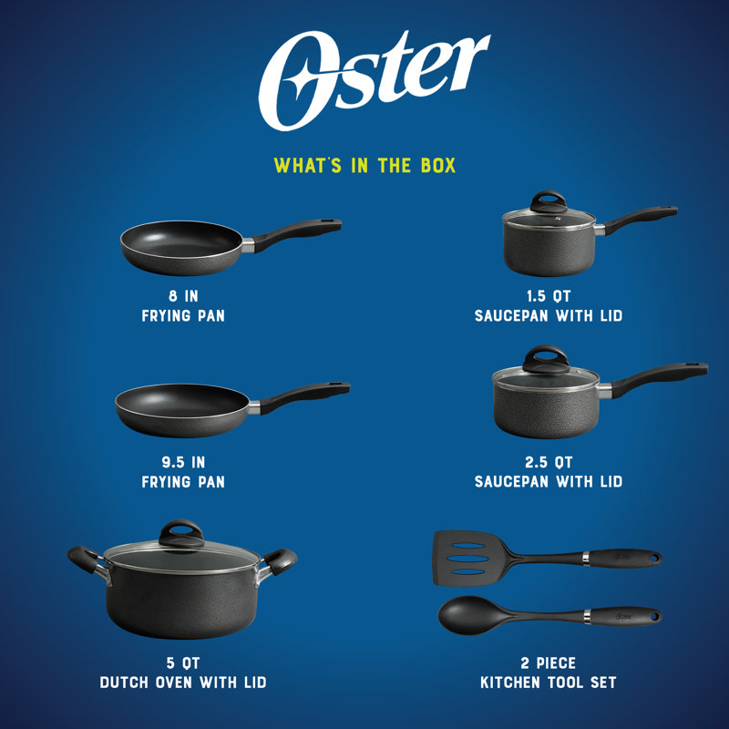 Oster 10 Piece Black Non-Stick Aluminum Cookware Set