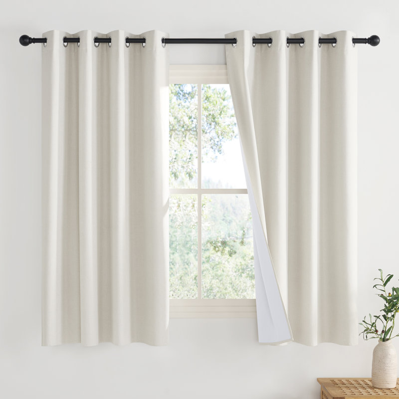 100% Blackout Faux Linen Curtains for Living Room Grommet Privacy Insulated Drapes, Set of 2, Cream, 52" W x 72" L