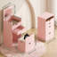 Ensemble de meuble-lavabo 3 en 1 avec miroir HD et 3 lumières DEL réglables, 2 tiroirs coulissants et tabouret de rangement caché, coiffeuse peu encombrante, rose-2038741845