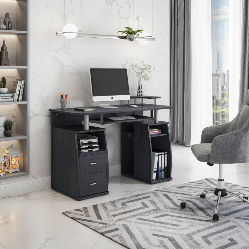 47.37'' W Desk Computer Workstation Desk with Storage for Living Room, Black