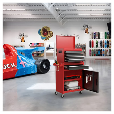 Coffre à outils à 5 tiroirs avec coffre supérieur amovible - Armoire de rangement robuste en acier avec roulettes verrouillables pour l'organisation d'un atelier de garage
