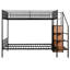 Lit superposé simple au-dessus d'un lit double en métal noir, avec rangement latéral et garde-robe, étagères grillagées reconfigurables - noir