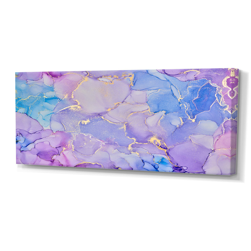 «Pink and Blue Ink Clouds IV», reproduction d'art sur toile moderne, H 28 po x l 60 po x P 1,5 po, Toile tendue