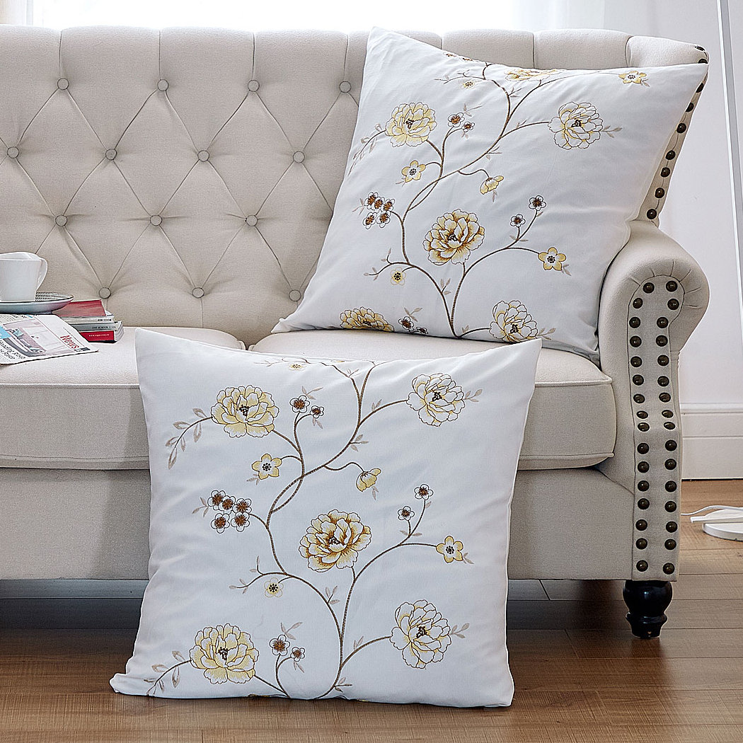 Spring Flower Embroidery 2 Piece Euro Pillow Shell Set (Set of 2) Home Soft Things