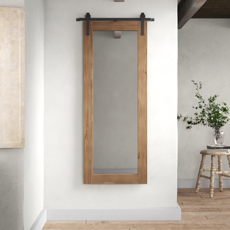 Miroir mural en bois avec tige de suspension en métal, H 70,5 po x L 33,5 po x P 2 po