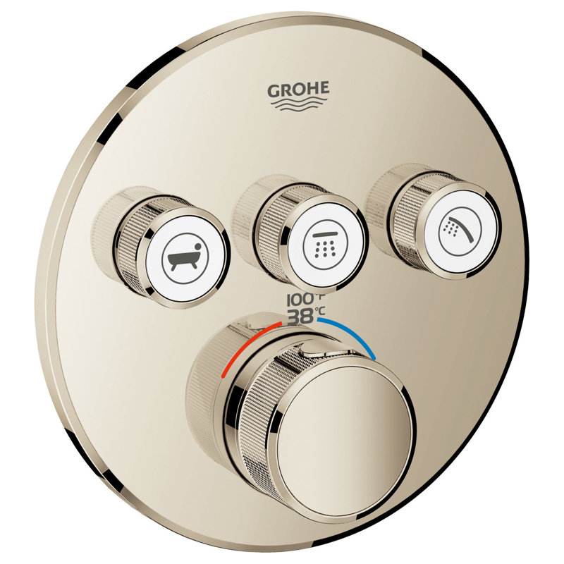 Ensemble de garniture de robinet thermostatique de douche à trois fonctions Grohe Grohtherm, Nickel poli