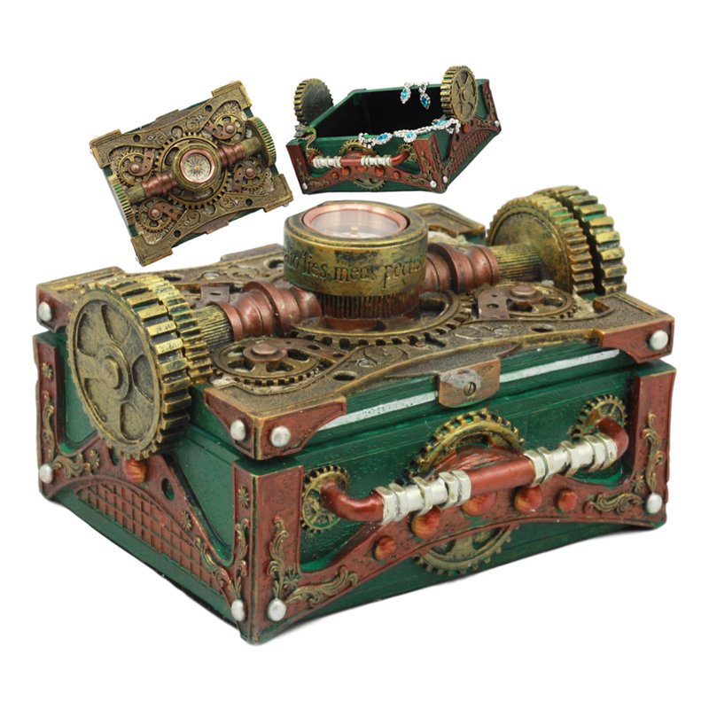 Boîte à bijoux à motif mécanique à engrenages steampunk