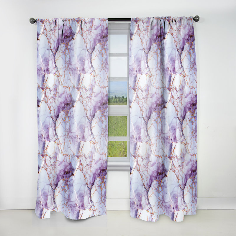 Crystal Vein Gold And Purple Marble Pattern - Abstract Marble Velvet Curtain - 1 Panel, 52" W x 84" L