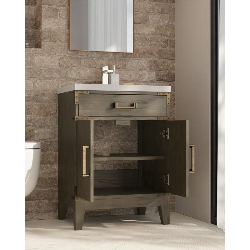 Ensemble de meuble-lavabo simple, miroir en acrylique et robinet Laurel l 24 po x P 18 po, Chêne brun