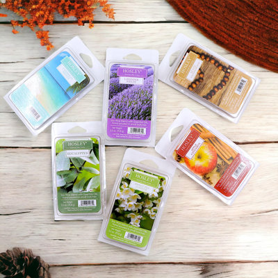 Ensemble de 6 tartelettes assorties Hosley 2,5 onces chacune. Pomme cannelle, brise des Caraïbes, eucalyptus, menthe, champs de lavande, bois de santal rustique, jasmin Cadeau idéal O2