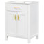 Meuble-lavabo de 48 pouces avec deux lavabos en céramique, des pieds en bois massif, des panneaux et des poignées dorées élégantes pour un espace double élégant avec finition peinte, conception de porte à fermeture en douceur, réglable en forme de U