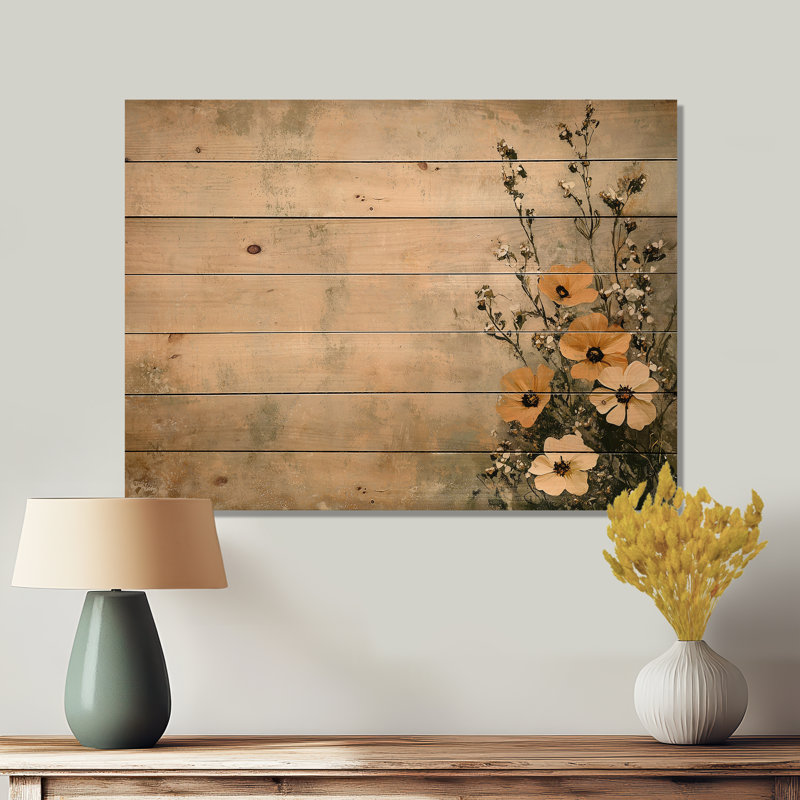 «Minimal Desert Blossom Daisy Glow» - marguerites en bois, art mural sur bois de pin naturel, H 24 po x l 32 po x P 0,78 po