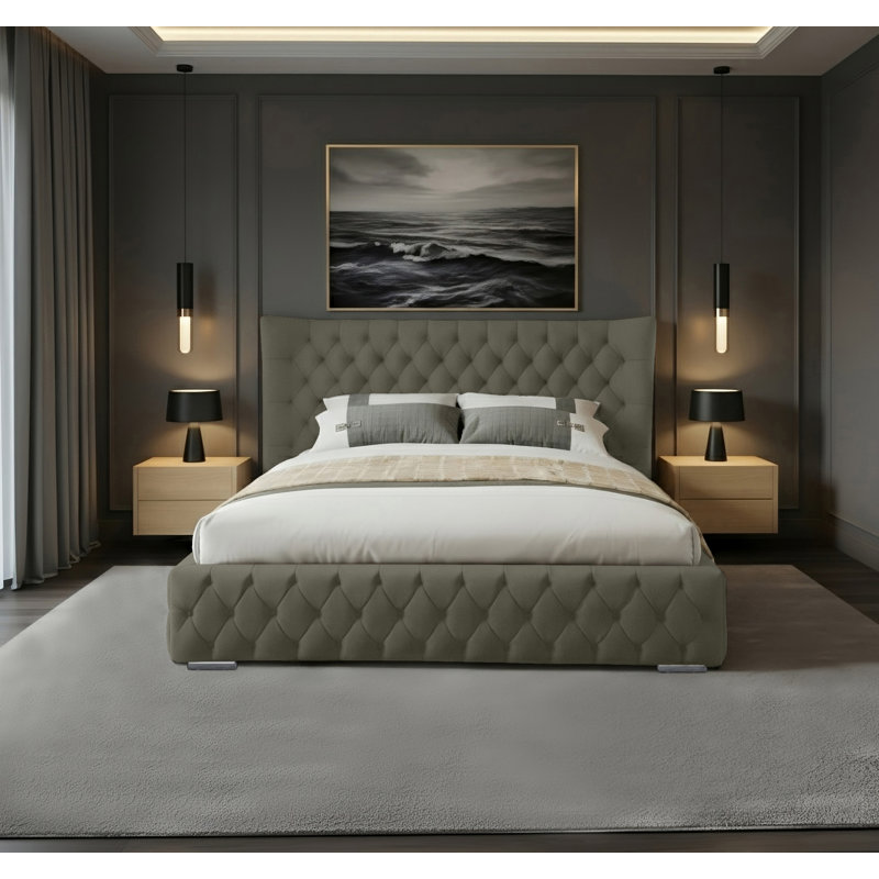 Achilleas Upholstered Bed, Asphalt, Single (3')