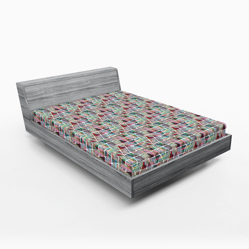 Drap-housse Ambesonne, Blanc, multicolore / géométrique, Drap-housse de taille très grand