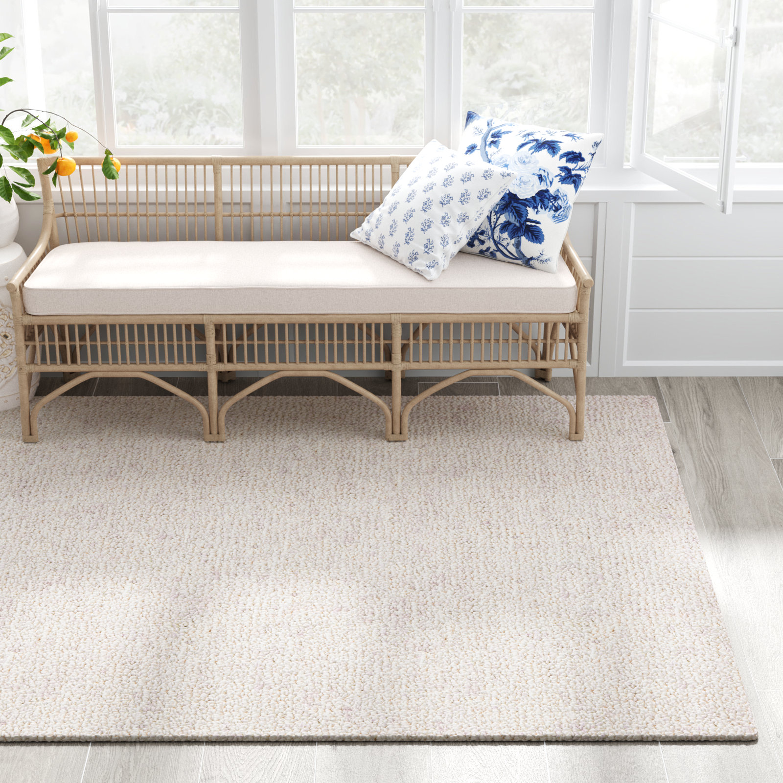 Flavi Light Gray Ivory Hand-Woven Rug, Rectangle 6' x 9'