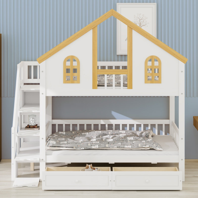 Lit superposé Adventure House avec fenêtre, détails de toit, tiroirs spacieux